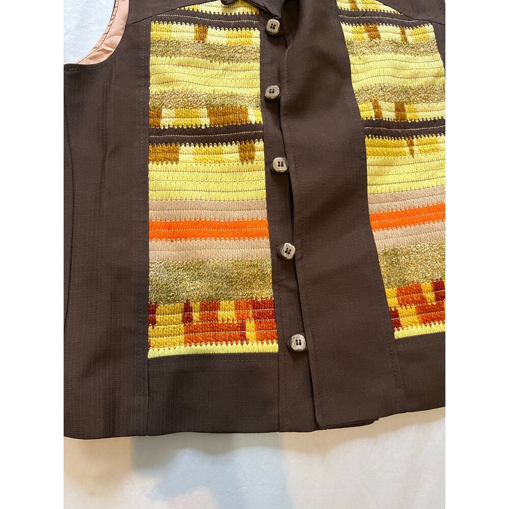 Vintage 70s Dagger Collar Vest Mens 44 Medium Large Tapestry Boho Southwestern - Picture 2 of 8